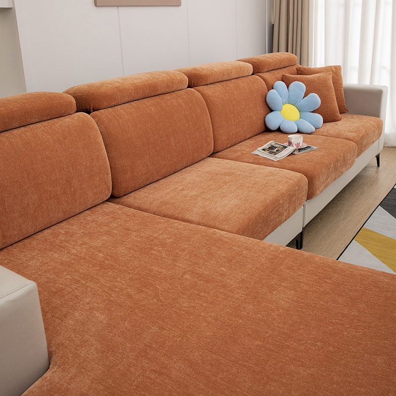 2022新款雪尼尔纯色沙发笠 常规单人（宽50-70，长50-70） 雪尼尔-元气橙