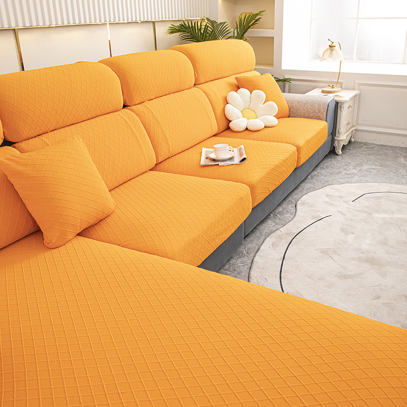2022新款华夫格纯色沙发笠 常规单人（宽50-70，长50-70） 华夫格-阳光橙