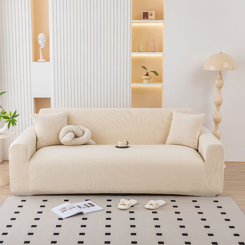 2024新款灯芯绒纯色沙发套（原抽条） 双人(145-185cm) 米白