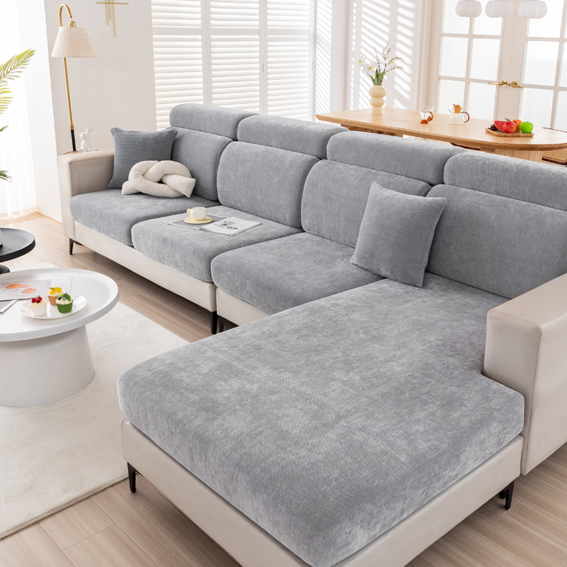 2024新款雪尼尔纯色沙发笠 常规单人-宽50-70长50-70 雪尼尔-金属灰
