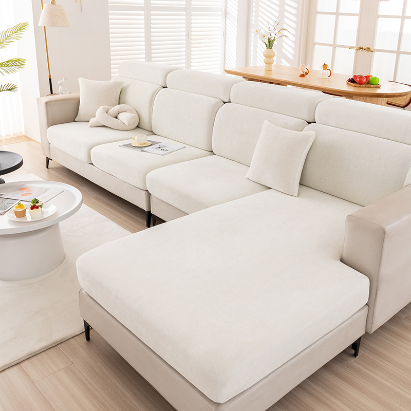 2024新款雪尼尔纯色沙发笠 常规单人-宽50-70长50-70 雪尼尔-奶油白