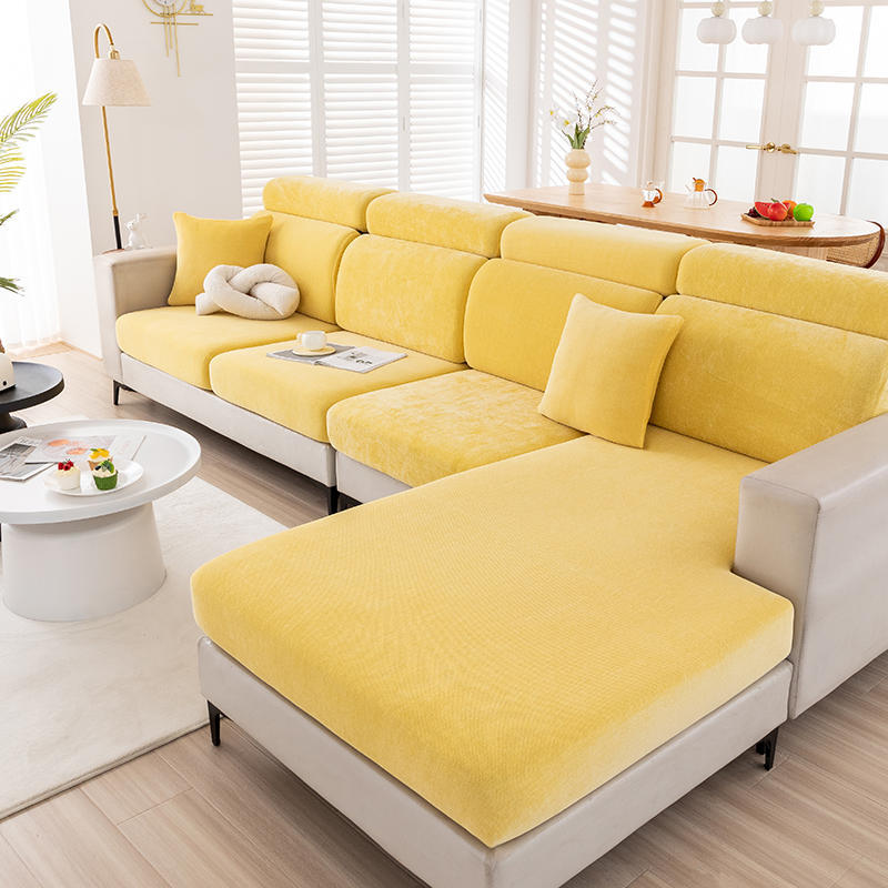 2024新款雪尼尔纯色沙发笠 常规单人-宽50-70长50-70 雪尼尔-柠檬黄