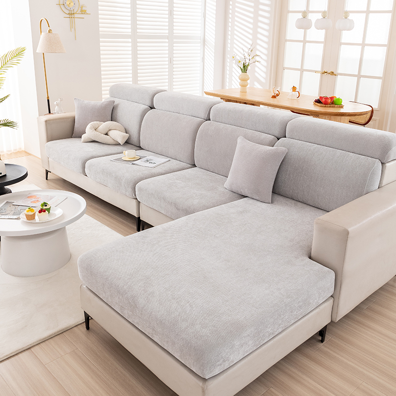 2024新款雪尼尔纯色沙发笠 常规单人-宽50-70长50-70 雪尼尔-浅中灰