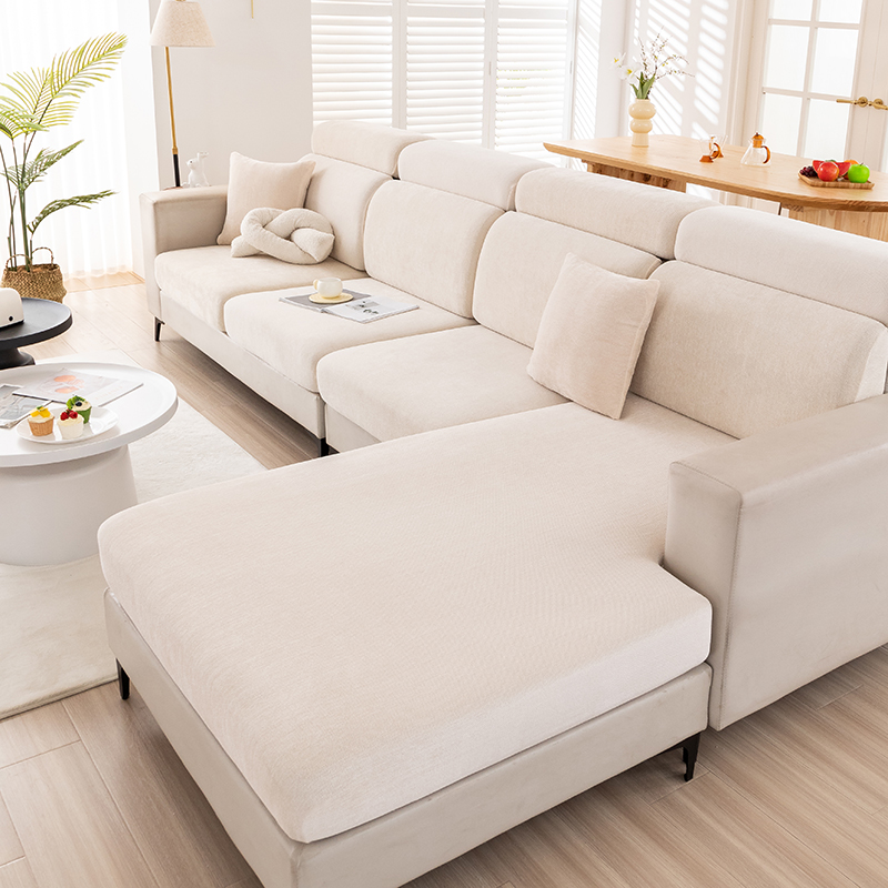 2024新款雪尼尔纯色沙发笠 常规单人-宽50-70长50-70 雪尼尔-亚麻白