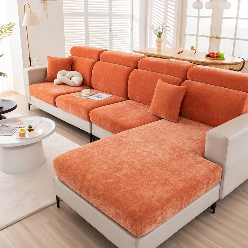 2024新款雪尼尔纯色沙发笠 常规单人-宽50-70长50-70 雪尼尔-元气橙