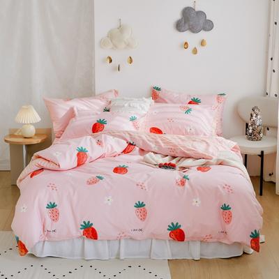 2020新款-全棉卡通四件套 床单款四件套1.5m（5英尺）床 草莓（粉）