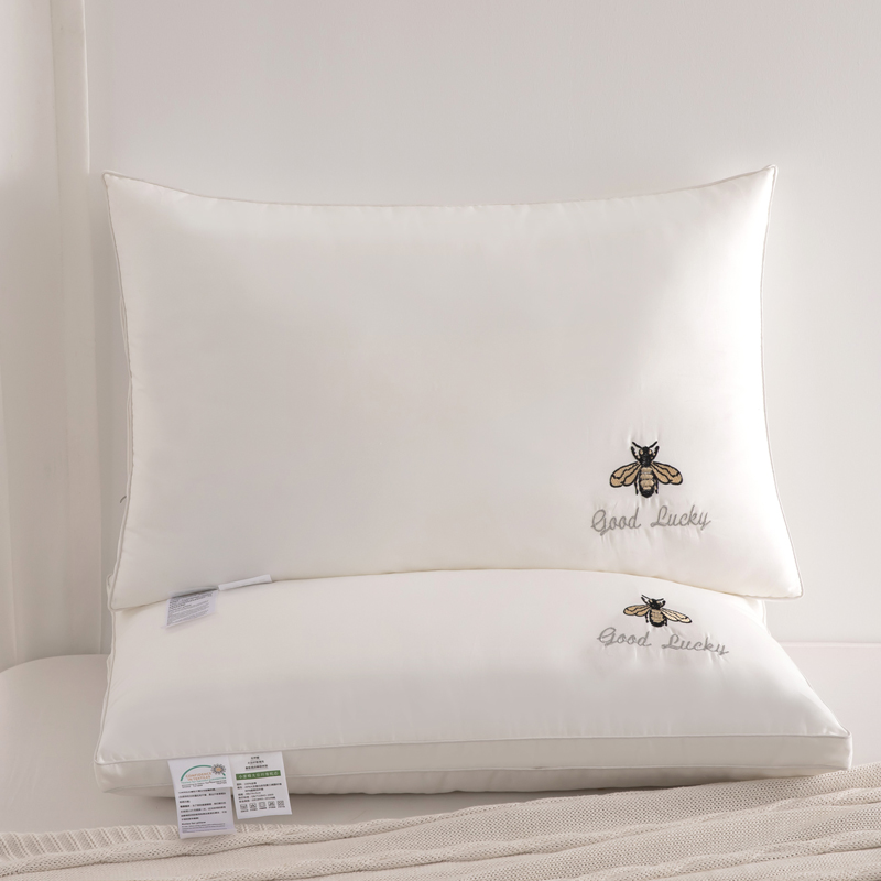 2021新款枕头枕芯全棉小蜜蜂羽丝枕48*74cm 白色高枕一只