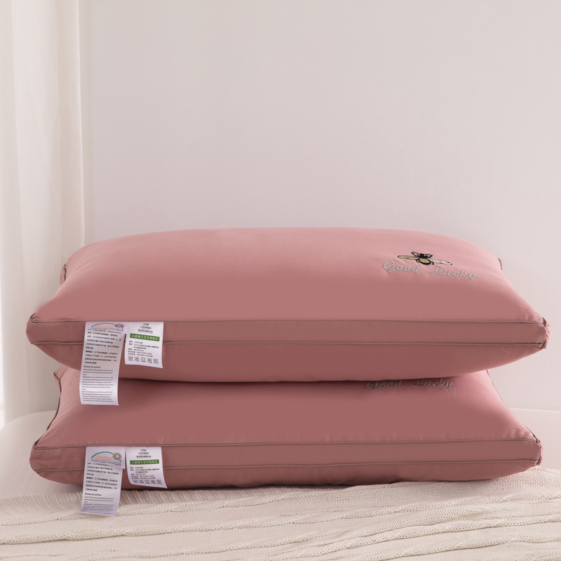 2021新款枕头枕芯全棉小蜜蜂羽丝枕48*74cm 粉色低枕一只