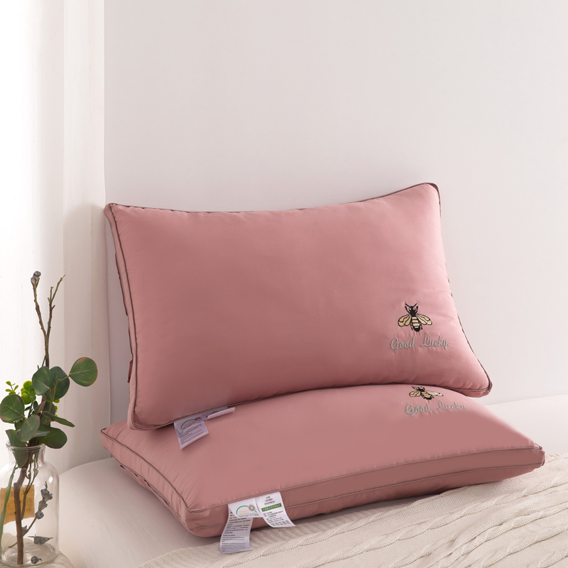 2021新款枕头枕芯全棉小蜜蜂羽丝枕48*74cm 粉色中枕一只
