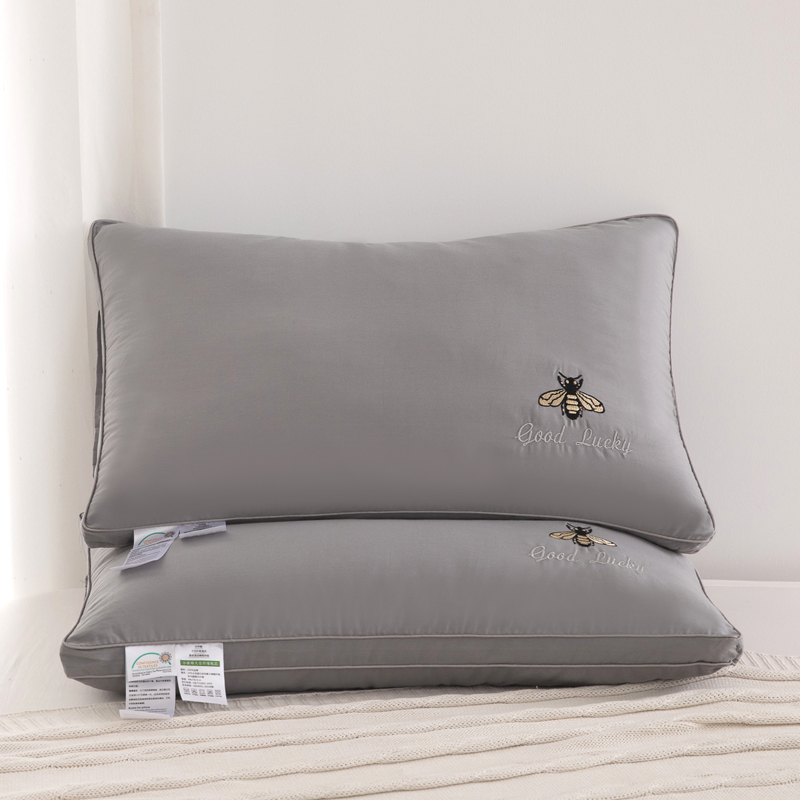 2021新款枕头枕芯全棉小蜜蜂羽丝枕48*74cm 灰色高枕一只