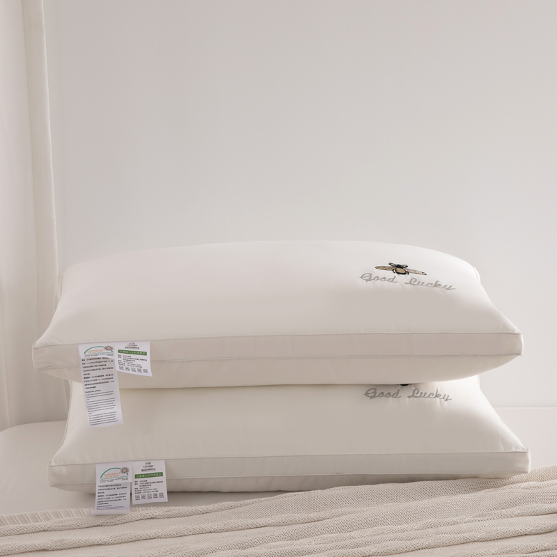 2021新款枕头枕芯全棉小蜜蜂羽丝枕48*74cm 白色低枕一只