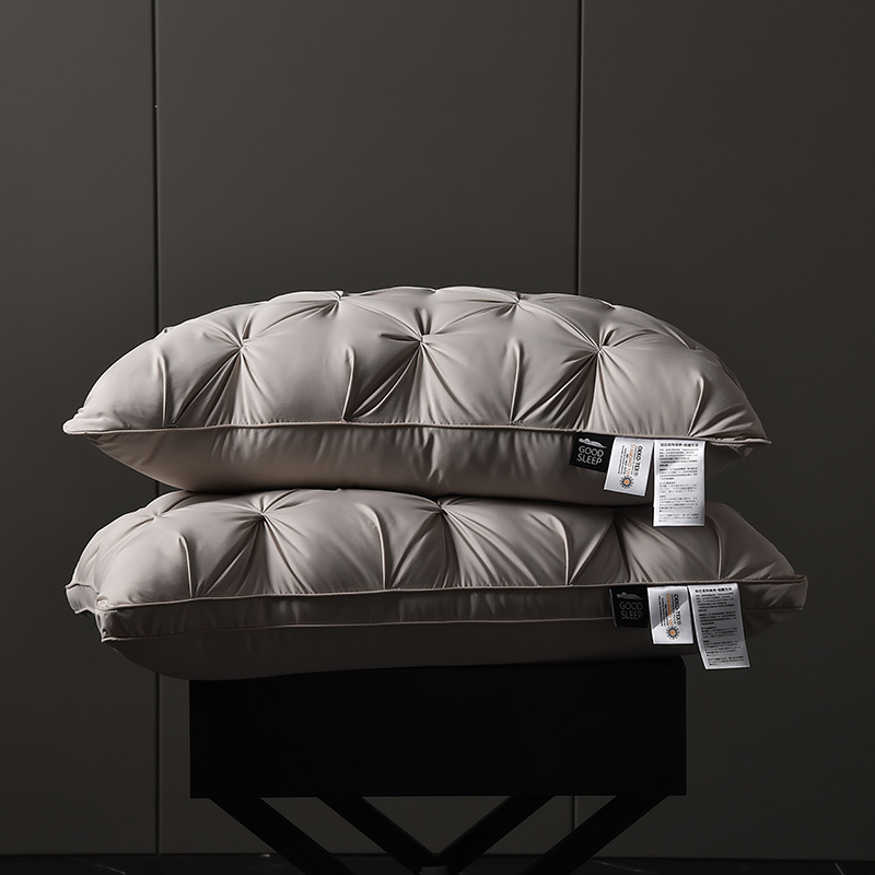 2023新款120s贡缎扭花面包枕枕头枕芯 扭花羽丝枕-灰色低枕