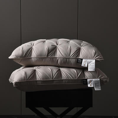 2023新款120s贡缎扭花面包枕枕头枕芯 扭花羽丝枕-灰色低枕
