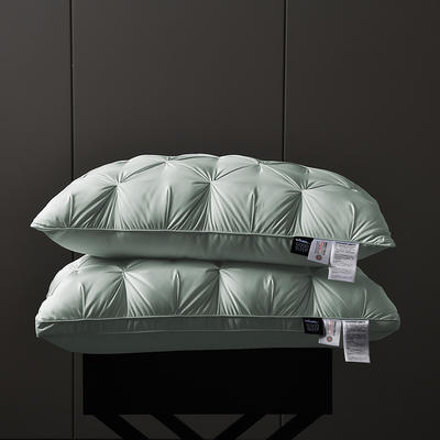 2023新款120s贡缎扭花面包枕枕头枕芯 扭花羽丝枕-绿色低枕