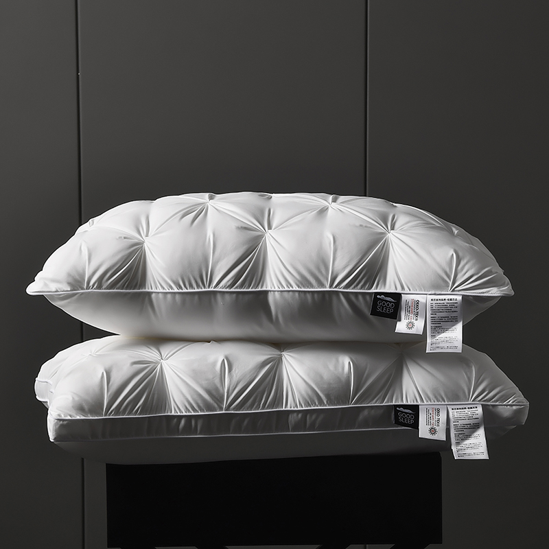 2023新款120s贡缎扭花面包枕枕头枕芯 扭花羽丝枕-白色低枕