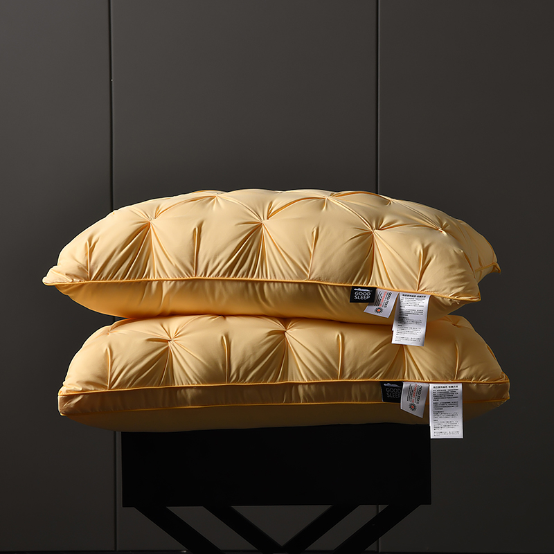 2023新款120s贡缎扭花面包枕枕头枕芯 扭花羽丝枕-黄色高枕