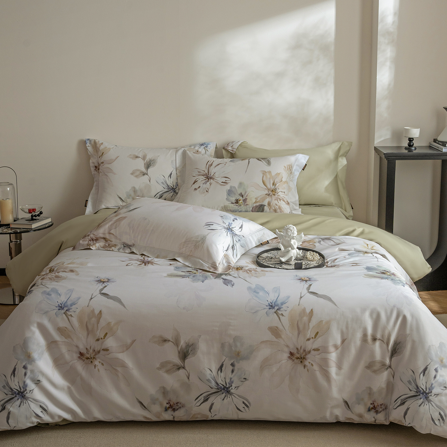 2026春夏新品新款阿克苏长绒棉数码印花纯棉全棉四件套 雨后清风