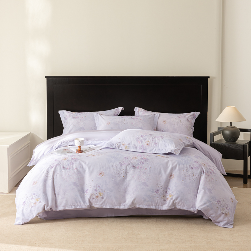 2026新款50s阿克苏长绒棉数码印花四件套 南梦花园紫