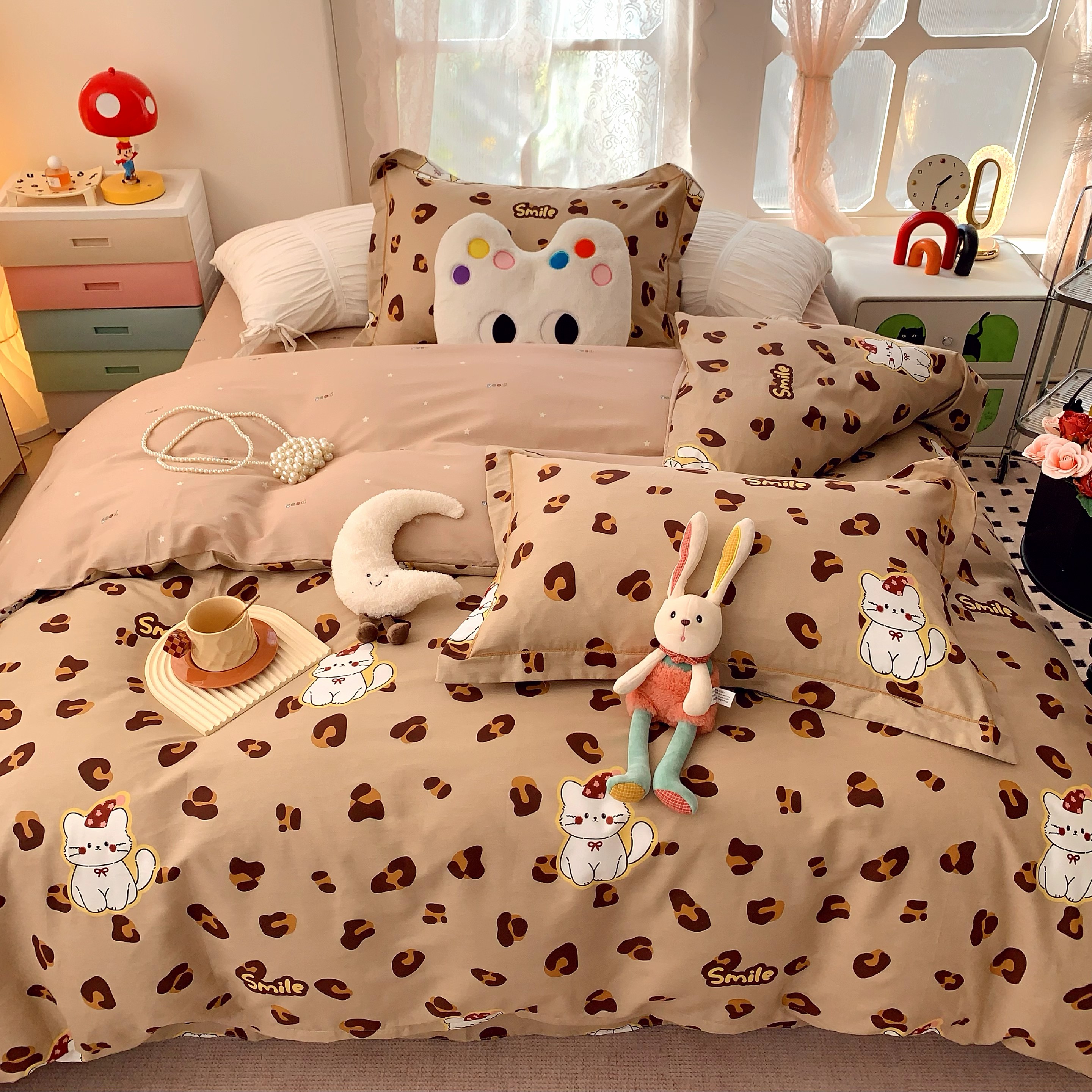 2026新款纯棉四件套-第一波 猫咪豹纹咖