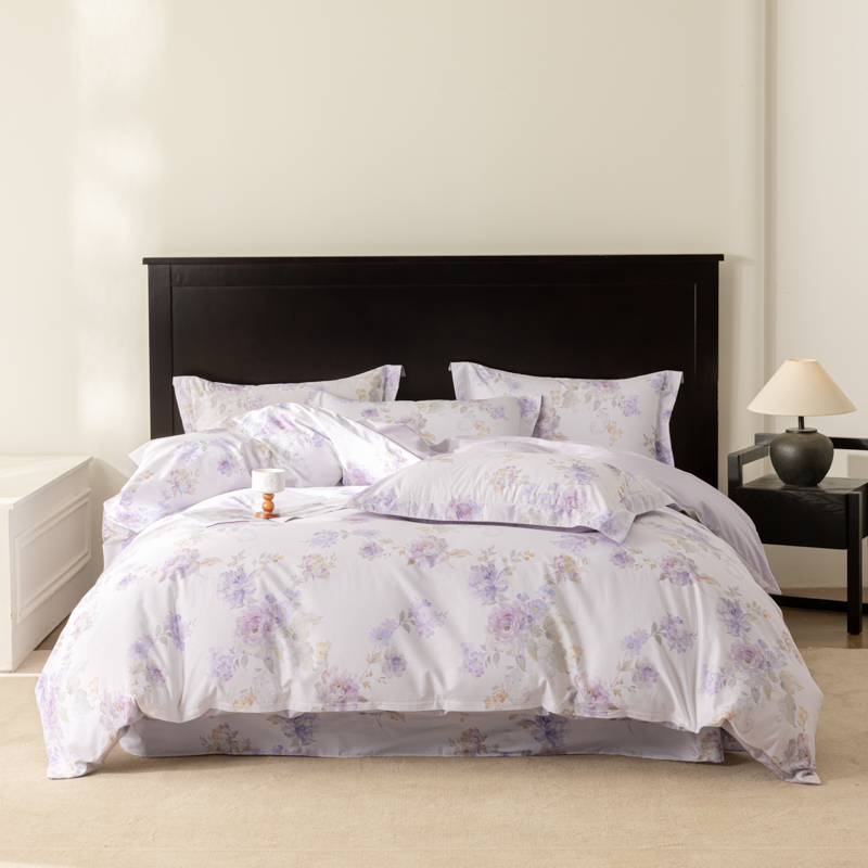 2026新款50s阿克苏长绒棉数码印花四件套 嘉卉紫