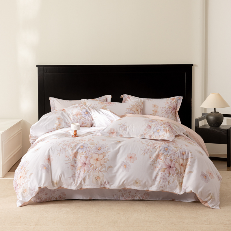 2026新款50s阿克苏长绒棉数码印花四件套 昕芸粉