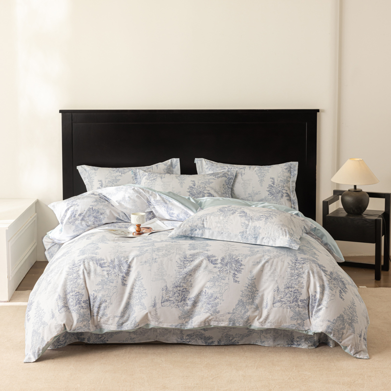 2026新款50s阿克苏长绒棉数码印花四件套 景泽蓝