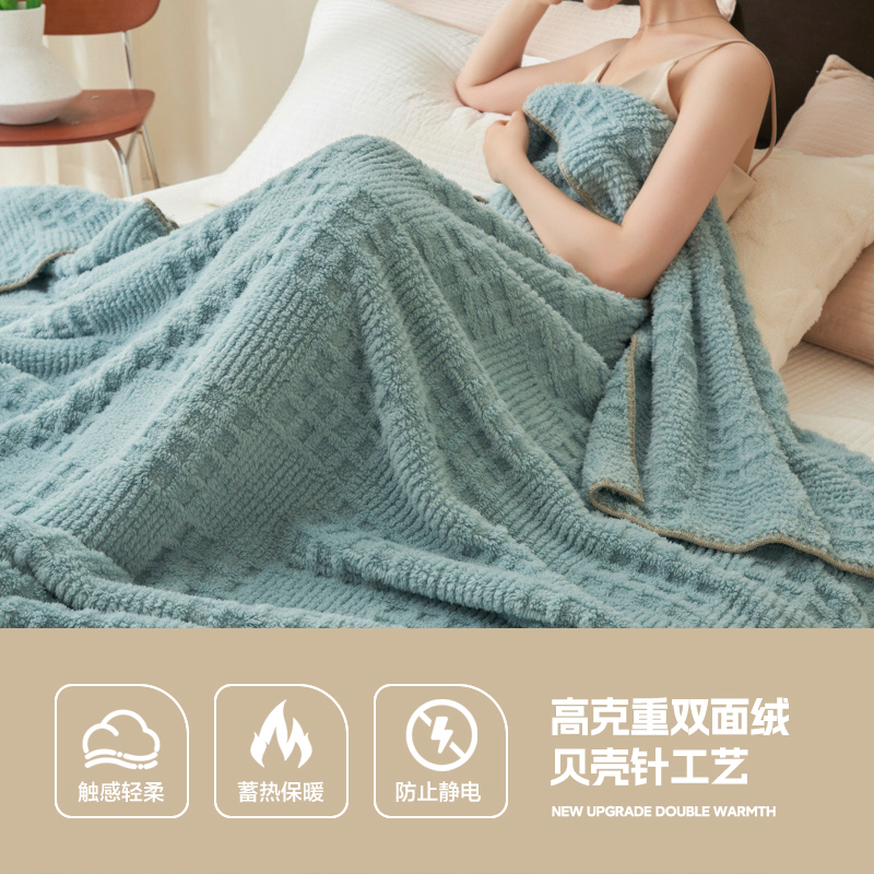 2023新款贝贝绒牛奶绒塔芙蓉-华夫格款单层毛毯 150*200cm 华夫格-孔蓝
