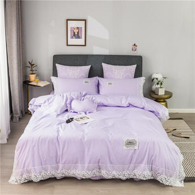 2019新品纯棉蕾丝床裙款四件套 1.8m（6英尺）床 初语-紫