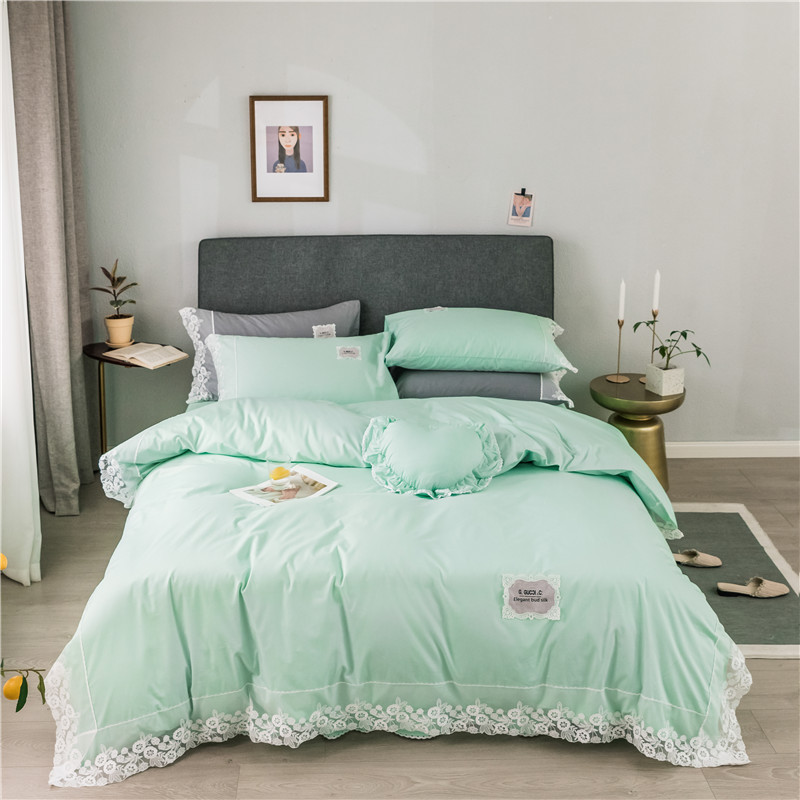2019新品纯棉蕾丝床单款四件套 2.0m（6.6英尺）床 初语-绿