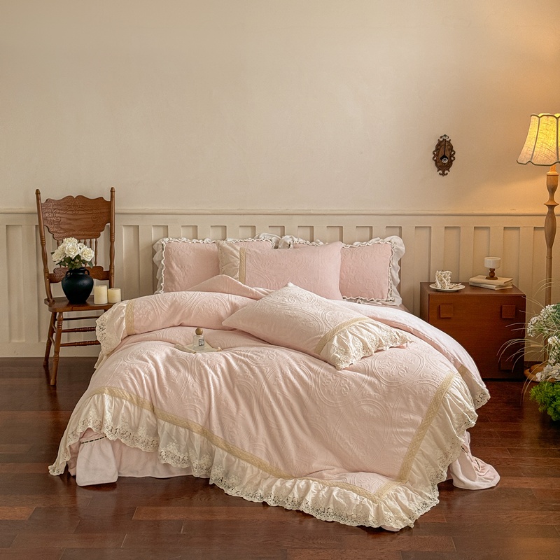 2025新款加厚牛奶绒床盖四件套-浪漫情缘 浪漫情缘-粉色