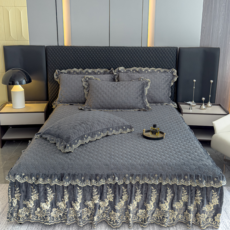2025新款保暖绒绣花宝宝绒床裙系列 高级灰