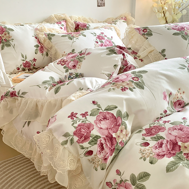 2024新款全棉庄园系列花边床裙四件套