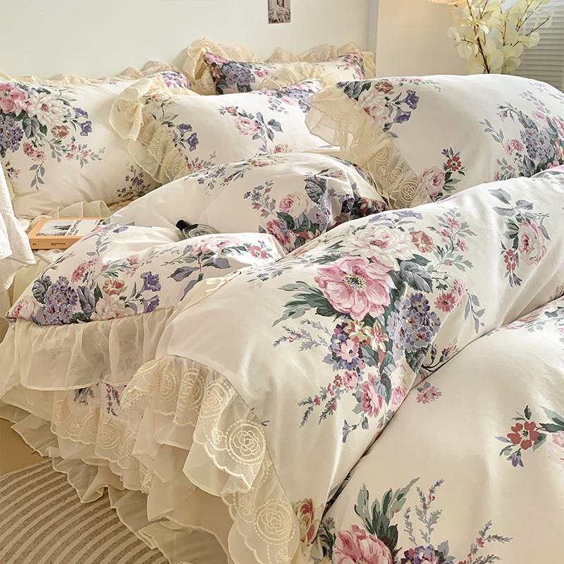 2024新款全棉庄园系列花边床裙四件套