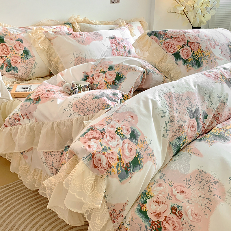 2024新款全棉庄园系列花边床裙四件套