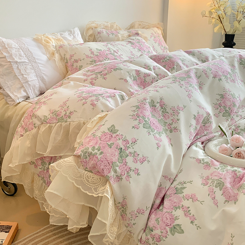 2024新款全棉庄园系列花边床裙四件套
