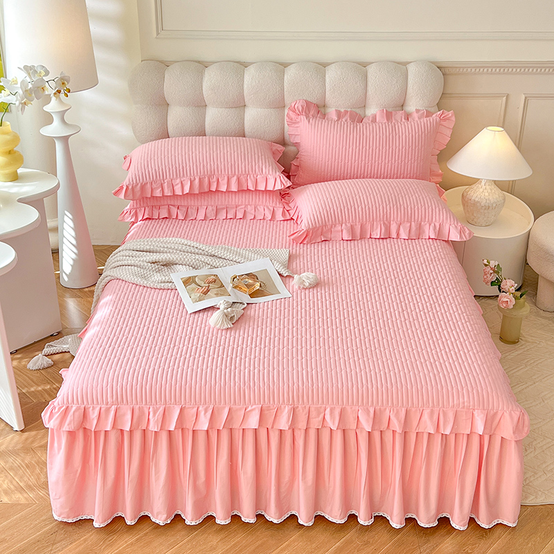 2025新款13376全棉夹棉床裙三件套13372纯棉纯色四件套双层花边公主风（可定制任意尺寸哦）