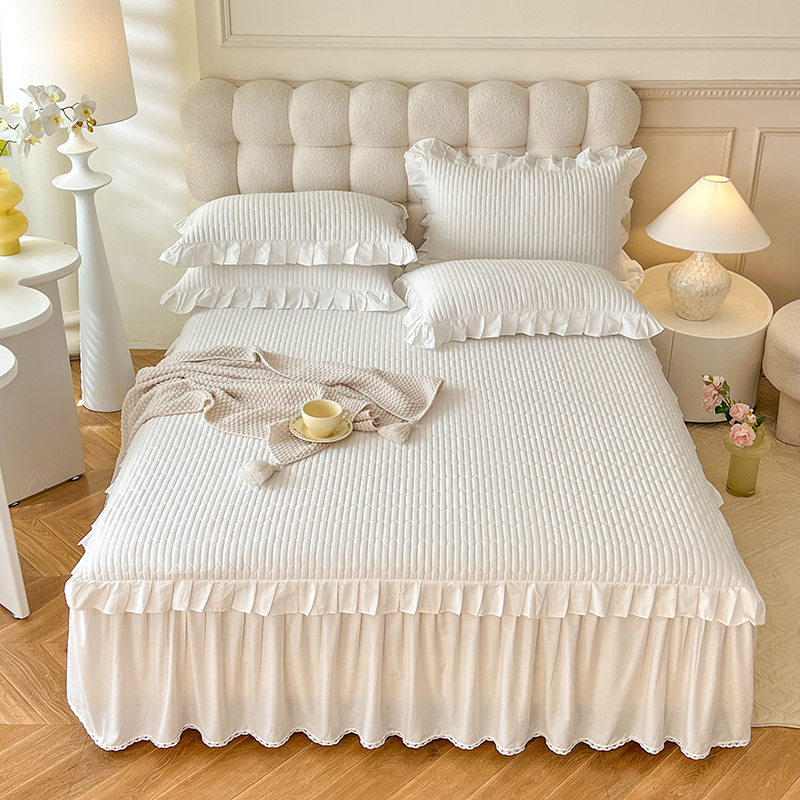 2025新款13376全棉夹棉床裙三件套13372纯棉纯色四件套双层花边公主风（可定制任意尺寸哦）