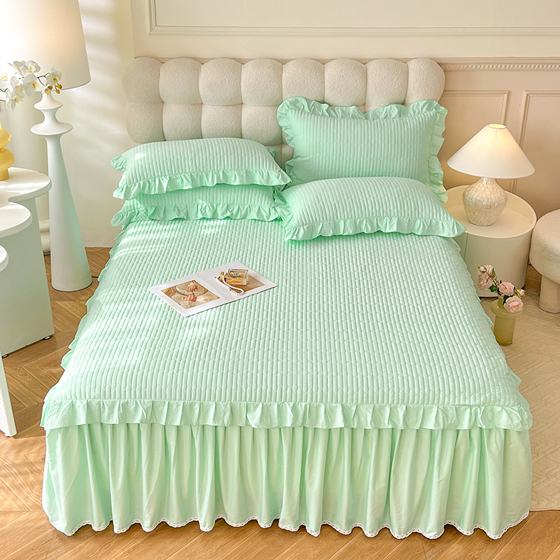 2025新款13376全棉夹棉床裙三件套13372纯棉纯色四件套双层花边公主风（可定制任意尺寸哦）