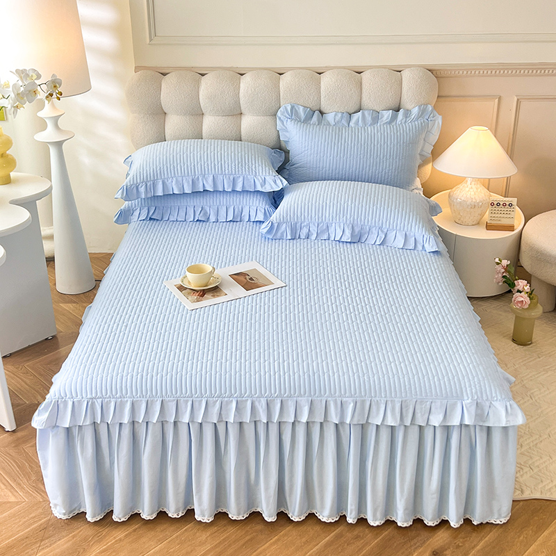 2025新款13376全棉夹棉床裙三件套13372纯棉纯色四件套双层花边公主风（可定制任意尺寸哦）