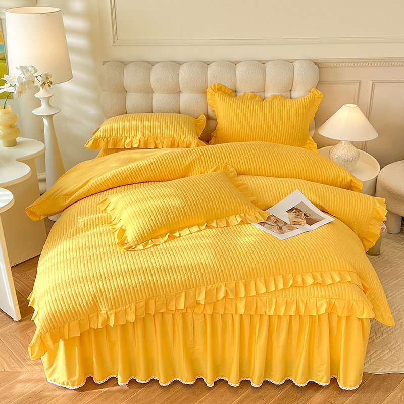 2025新款13376全棉夹棉床裙四件套13372纯棉纯色套件公主风（可定制任意尺寸）