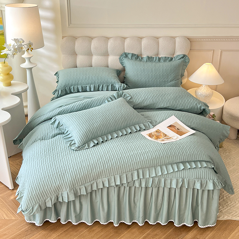 2025新款13376全棉夹棉床裙四件套13372纯棉纯色套件公主风（可定制任意尺寸）