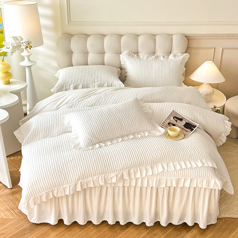 2025新款13376全棉夹棉床裙四件套13372纯棉纯色套件公主风（可定制任意尺寸）