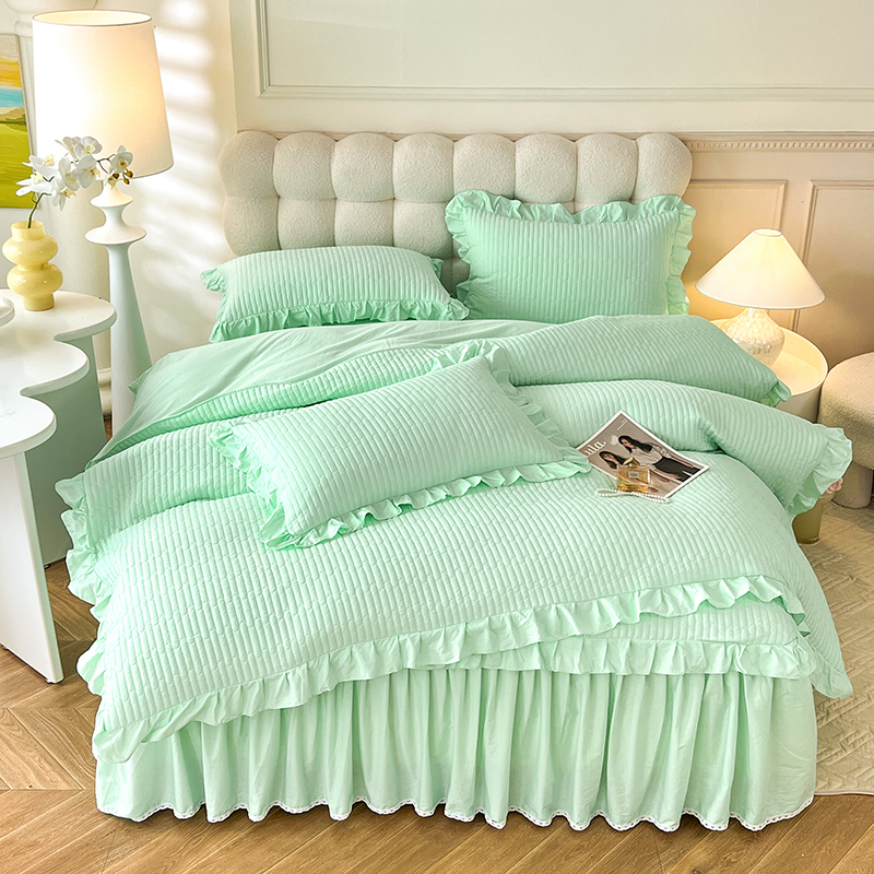 2025新款13376全棉夹棉床裙四件套13372纯棉纯色套件公主风（可定制任意尺寸）