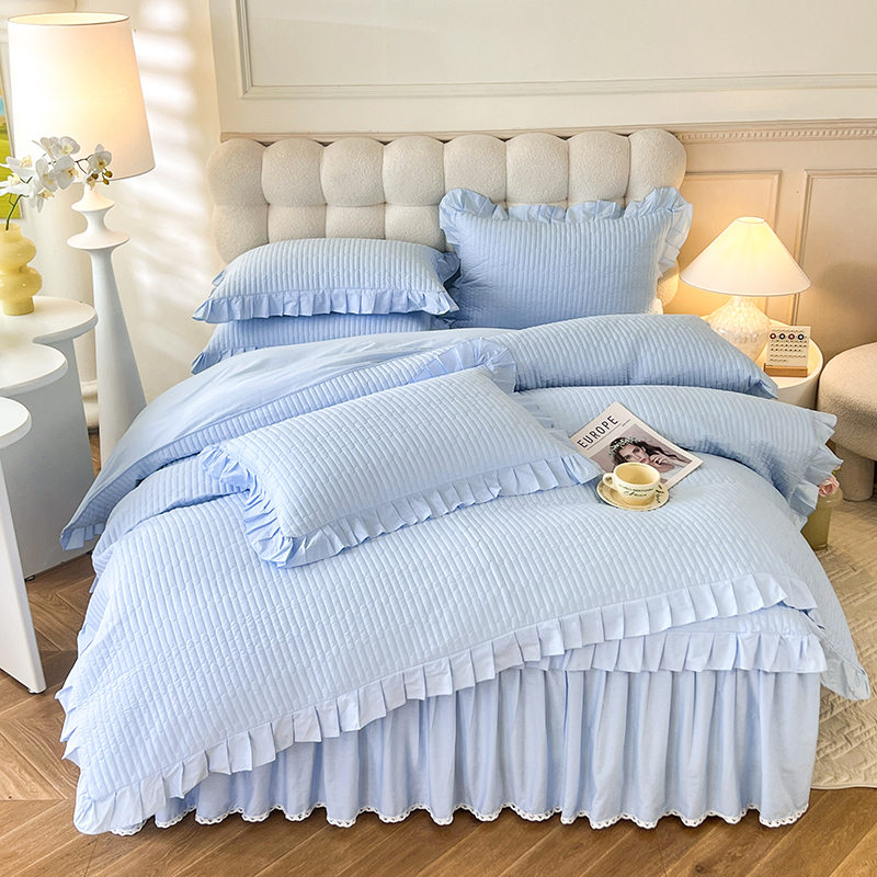 2025新款13376全棉夹棉床裙四件套13372纯棉纯色套件公主风（可定制任意尺寸）