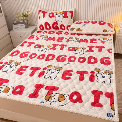 2023新款A类高克重牛奶绒床垫床护垫床褥子床盖 90*200cm 字母小狗-红