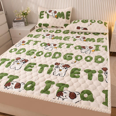 2023新款A类高克重牛奶绒床垫床护垫床褥子床盖 90*200cm 字母小狗-绿