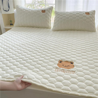 2024新款A类刺绣款床褥学生软床垫子床护垫软垫（图1） 90*200cm 可爱熊-米白