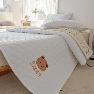 2024新款A类刺绣款床褥学生软床垫子床护垫软垫（图2） 90*200 cm 可爱熊-纯白