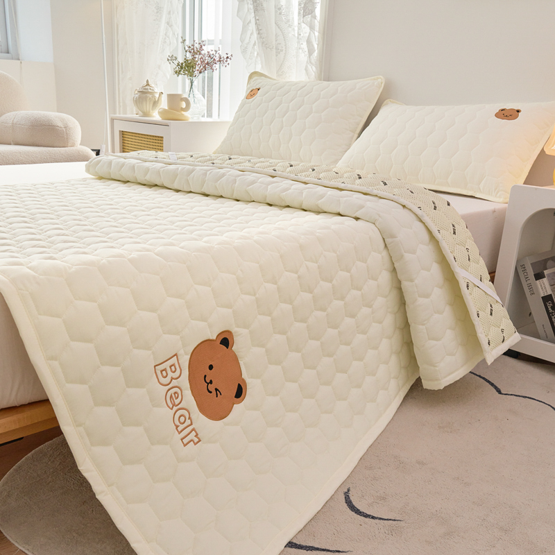 2024新款A类刺绣款床褥学生软床垫子床护垫软垫（图2） 90*200 cm 可爱熊-米白