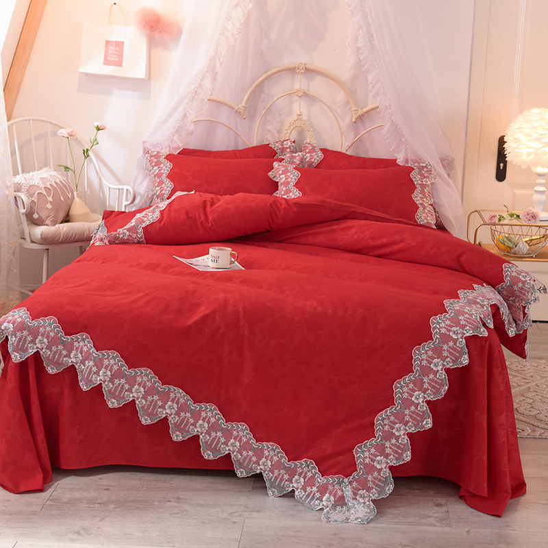 2020新款玫瑰秘密系列四件套-床裙款 1.5m床裙款 玫瑰秘密-大红